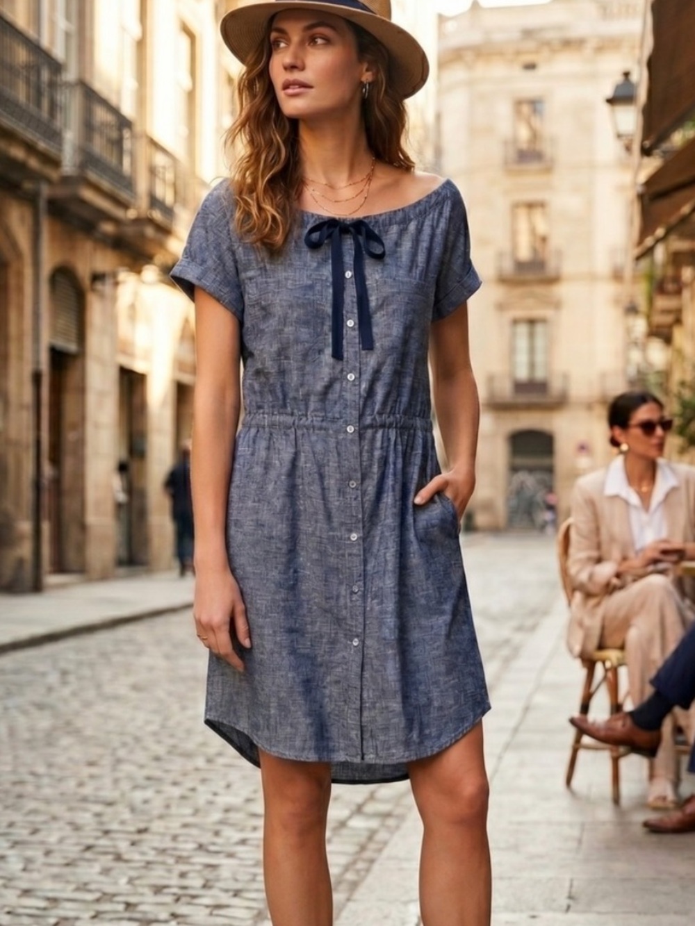 Theory Laela linen blend short dress, featuring a distinctive tie-neck detail